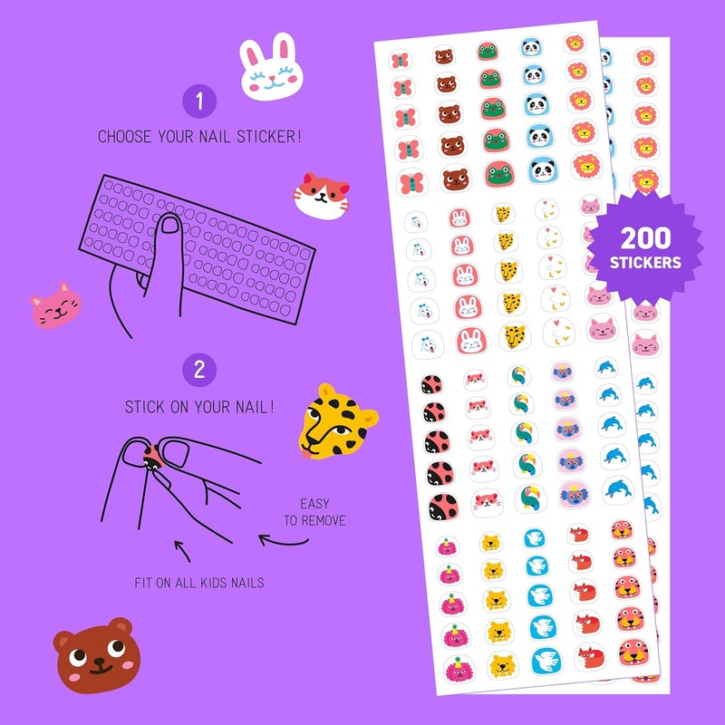 omY Friends & Animals Nail Stickers for Kids - 200 Stickers, Waterproof, Durable, Fun, Creative Designs | Strong Enough to Last Through Hand Washing - Easy to Apply, Safe, Non-Toxic | Age 3 and Up - Image 3